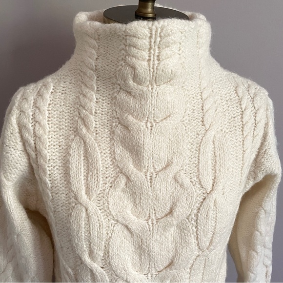 Aran Mor Ireland 100% Merino Wool Cable Knit Mock Neck Pullover Sweater - S - Picture 3 of 9